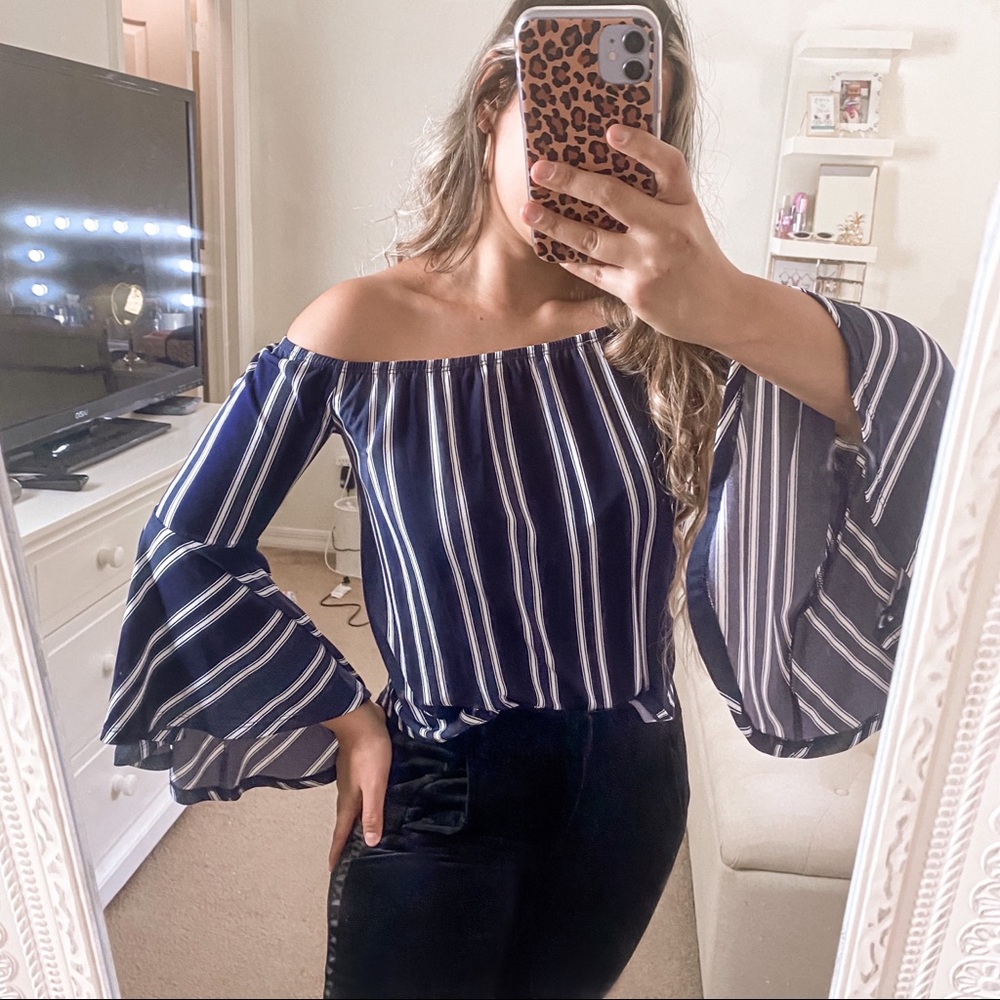Express Off-shoulder Neckline Bell Sleeves Top